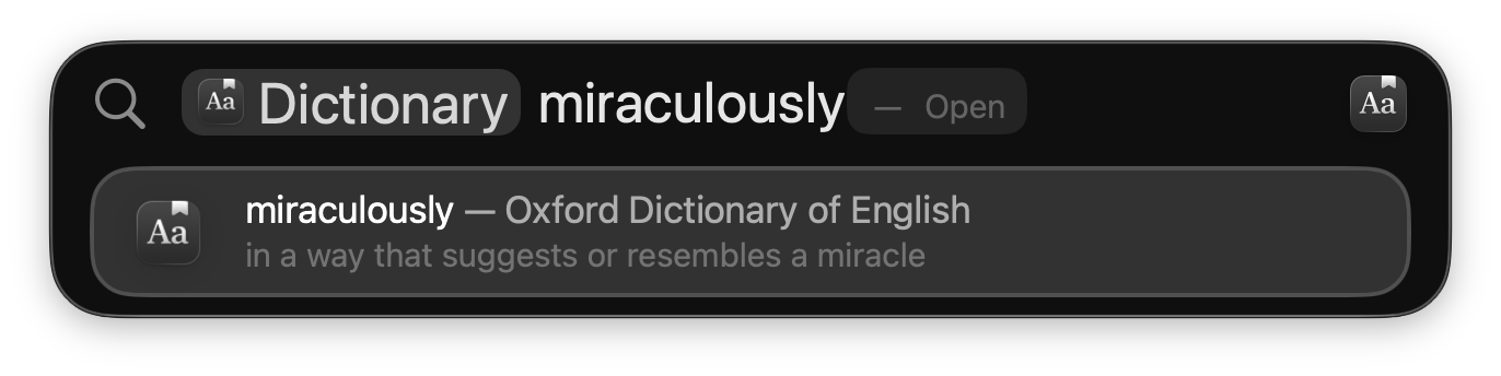 A screenshot demonstrating dictionary search in Spotlight